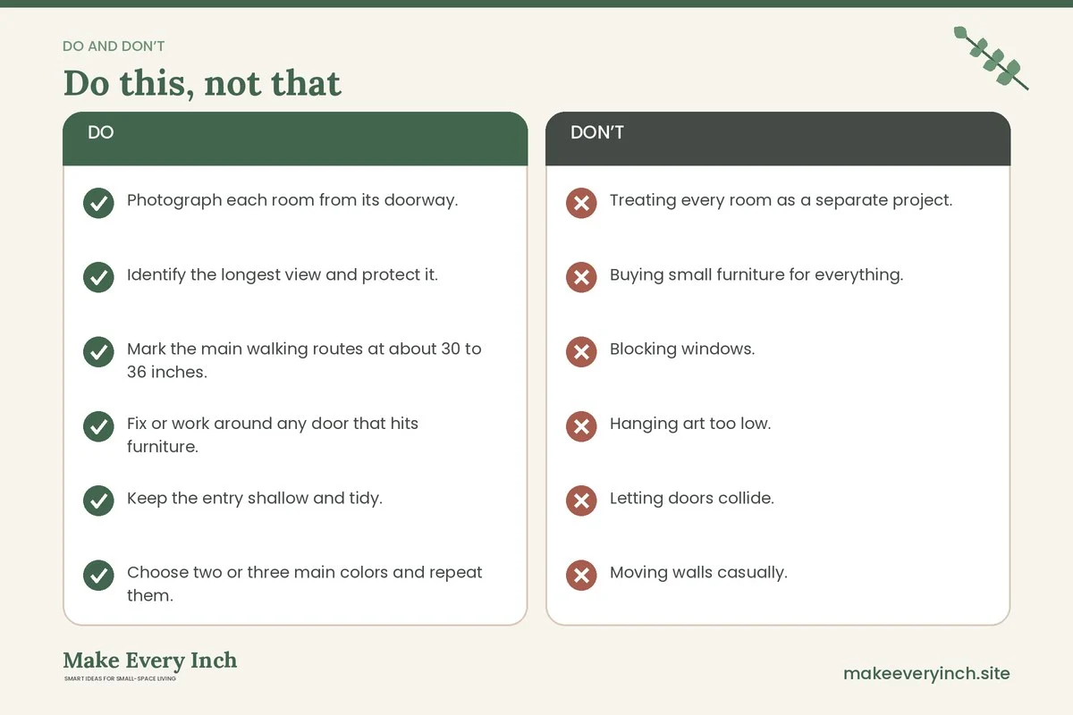 Do and don't checklist for: How to Make a Small House Feel Bigger