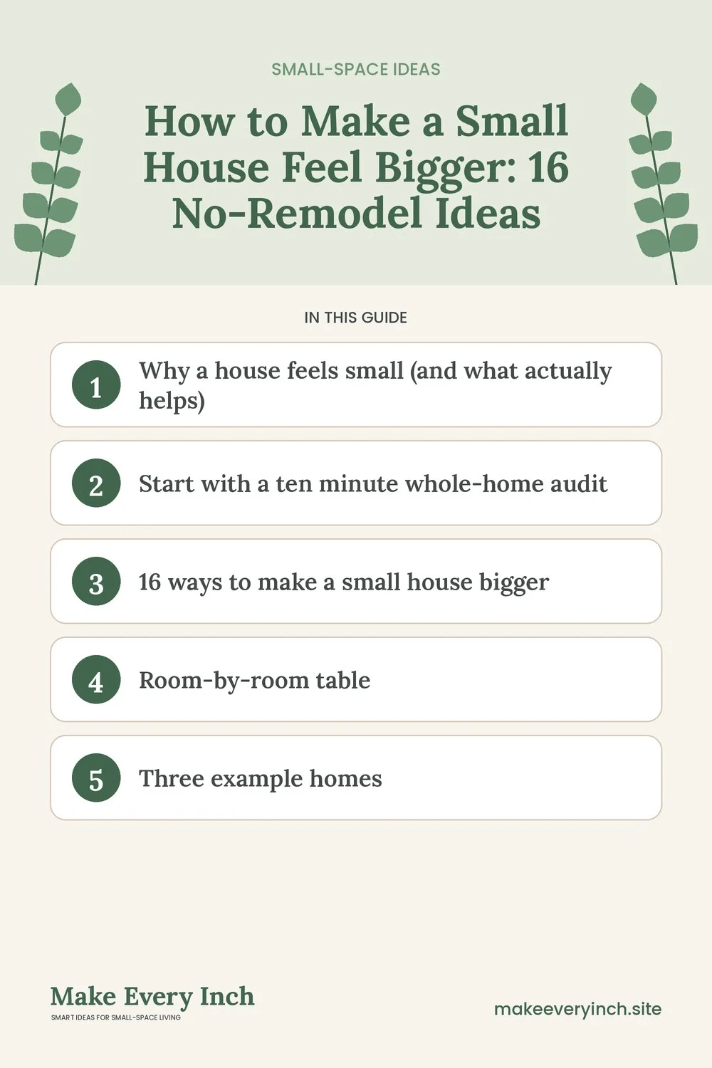 Pinterest pin listing the main topics in: How to Make a Small House Feel Bigger