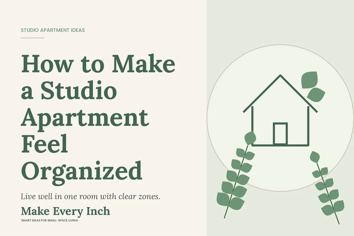 How to Make a Studio Apartment Feel Organized, Make Every Inch cover with a house and leaf illustration