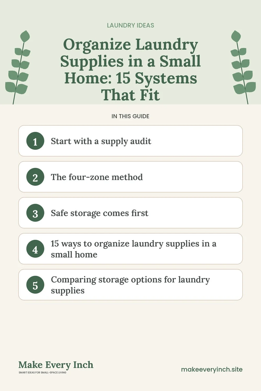 Pinterest pin listing the main topics in: Organize Laundry Supplies in a Small Home