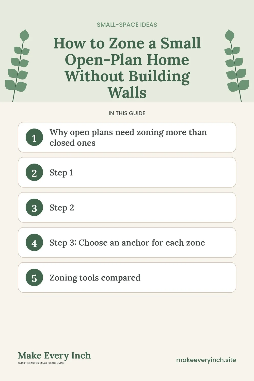 Pinterest pin listing the main topics in: How to Zone a Small Open-Plan Home Without Building Walls