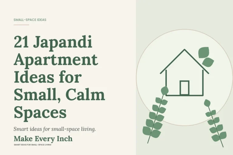 21 Japandi Apartment Ideas for Small, Calm Spaces, Make Every Inch cover with a house and leaf illustration