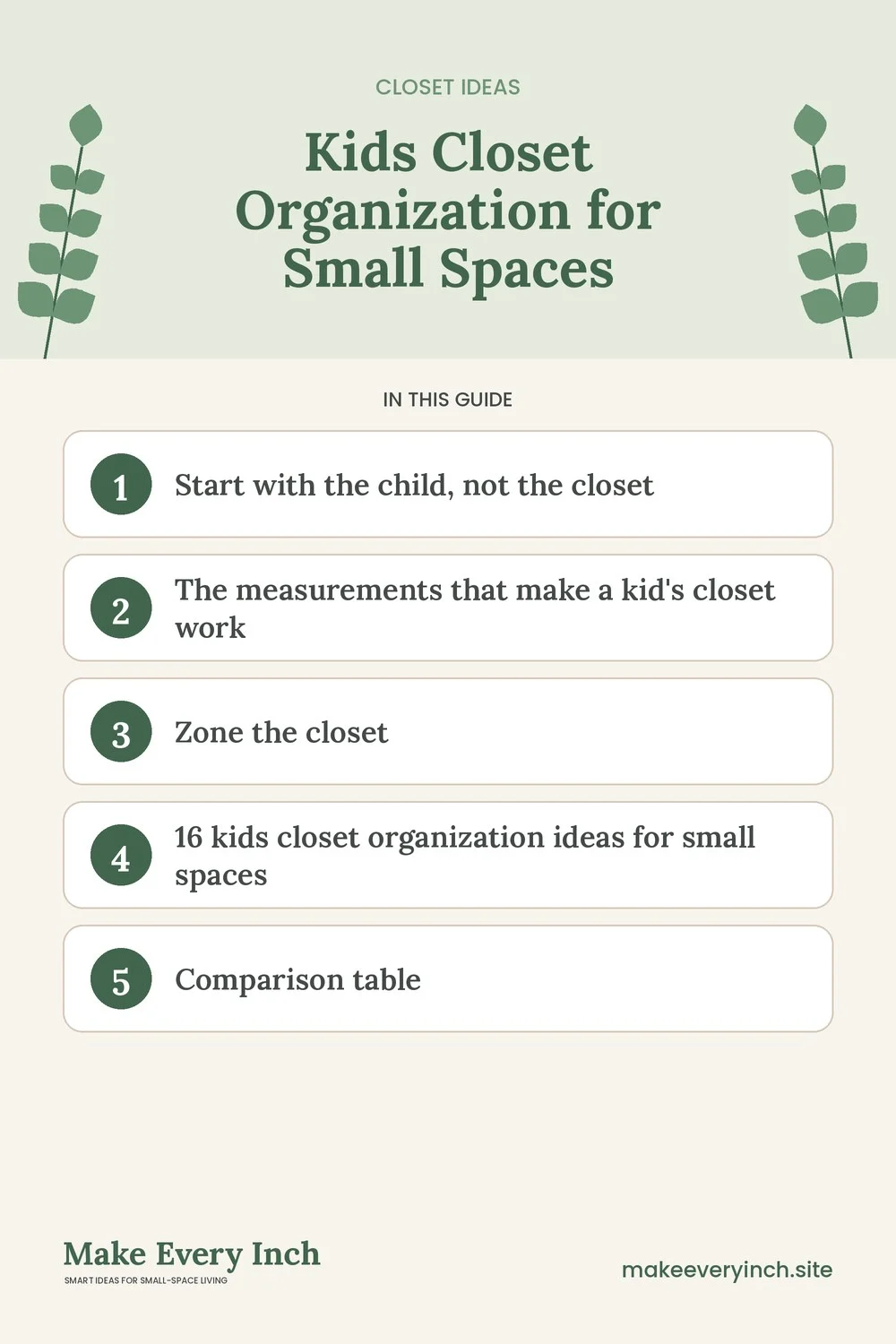 Pinterest pin listing the main topics in: Kids Closet Organization for Small Spaces