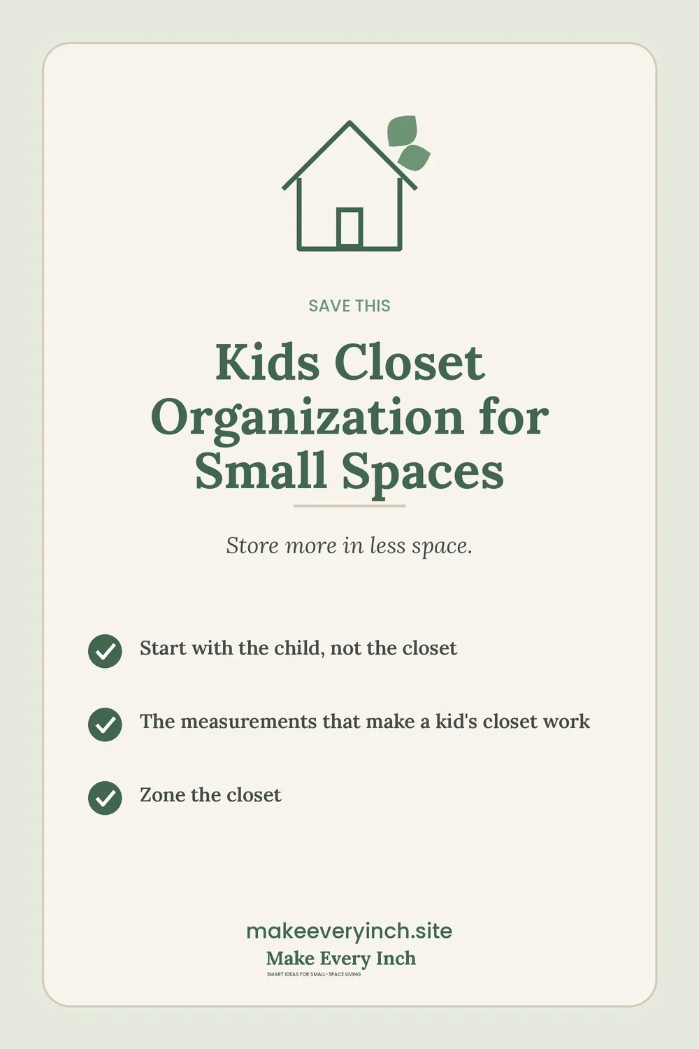 Save-this Pinterest pin with a short checklist for: Kids Closet Organization for Small Spaces
