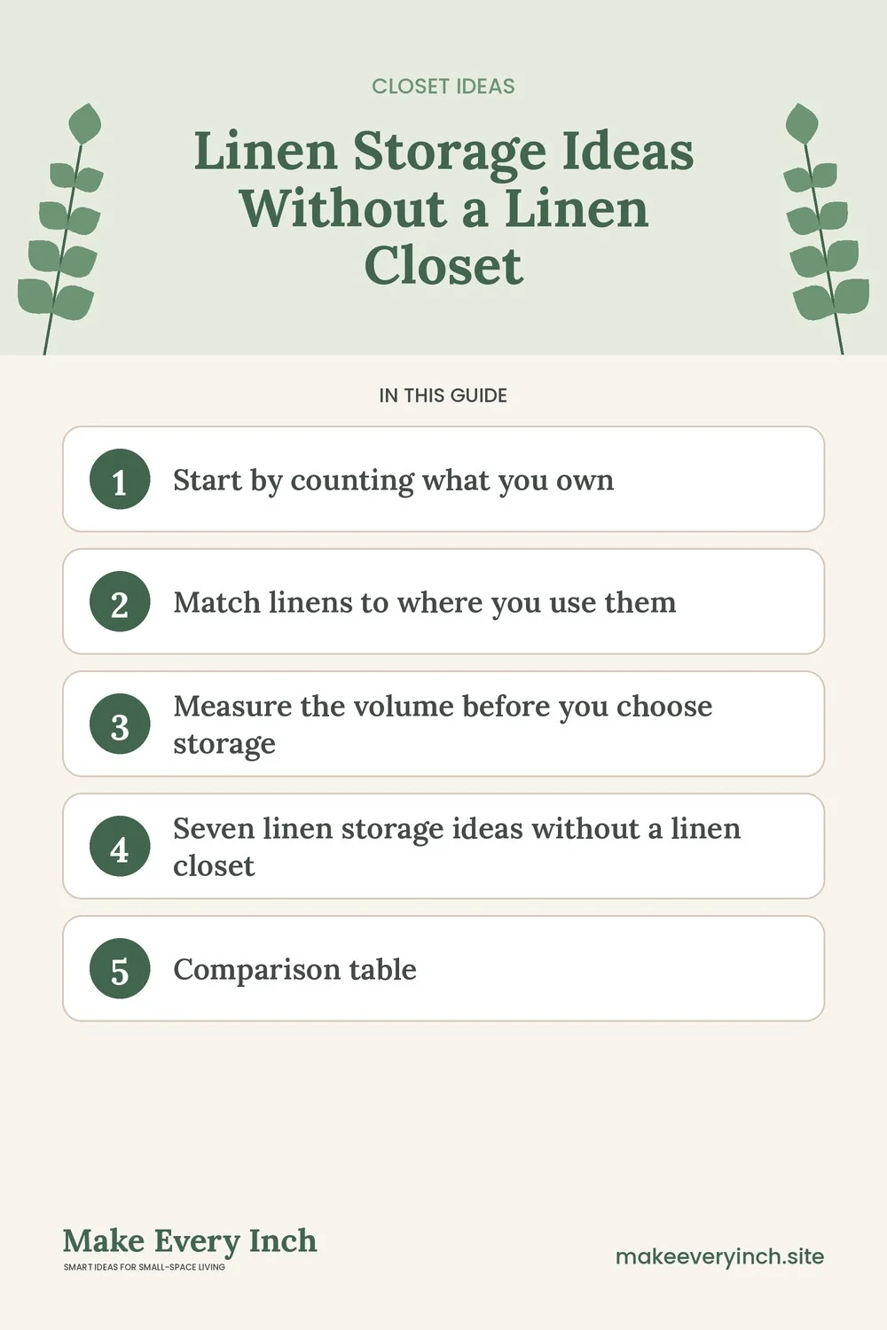 Pinterest pin listing the main topics in: Linen Storage Ideas Without a Linen Closet