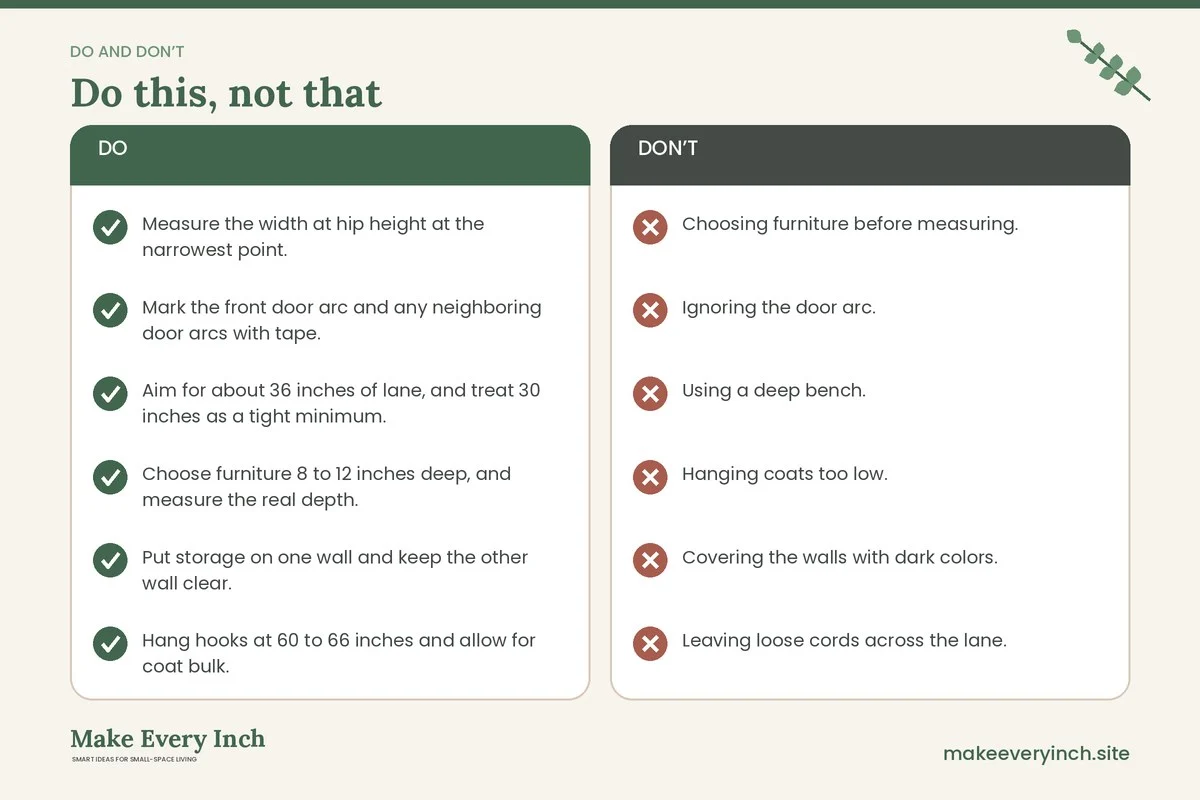Do and don't checklist for: Narrow Entryway Ideas for Better Flow