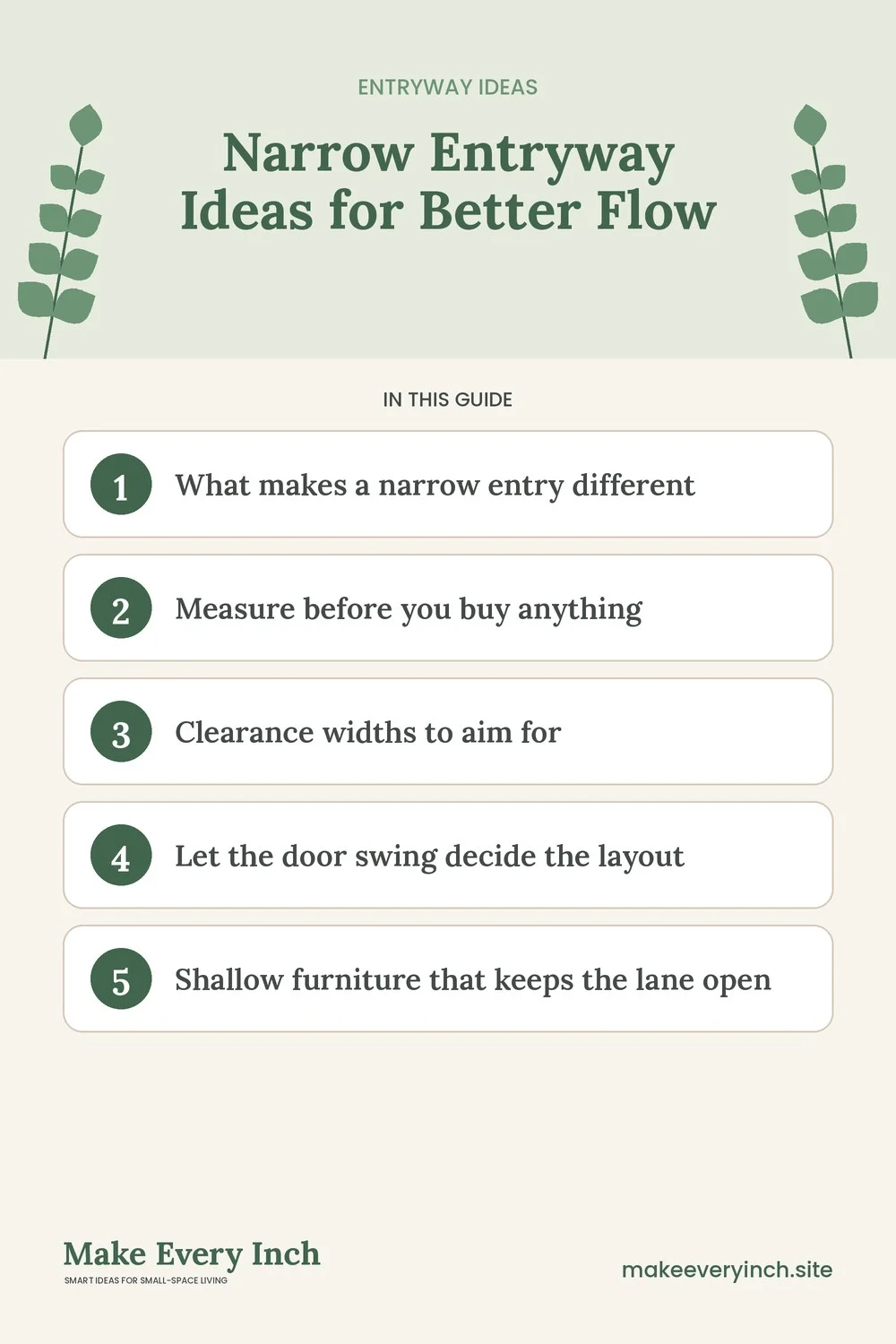 Pinterest pin listing the main topics in: Narrow Entryway Ideas for Better Flow