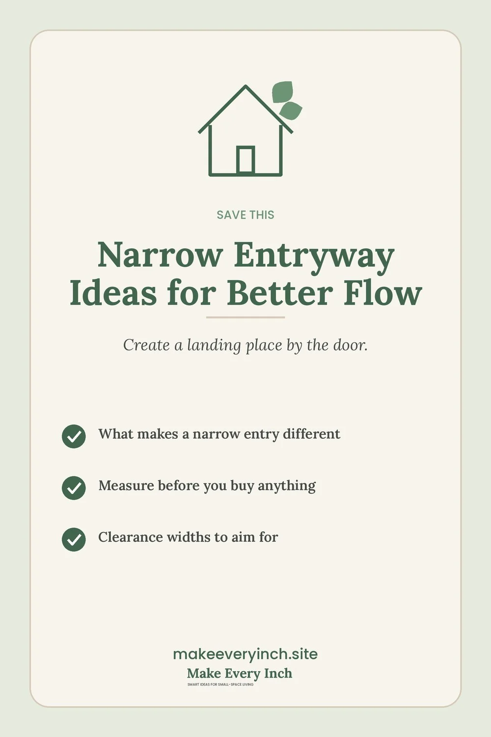 Save-this Pinterest pin with a short checklist for: Narrow Entryway Ideas for Better Flow