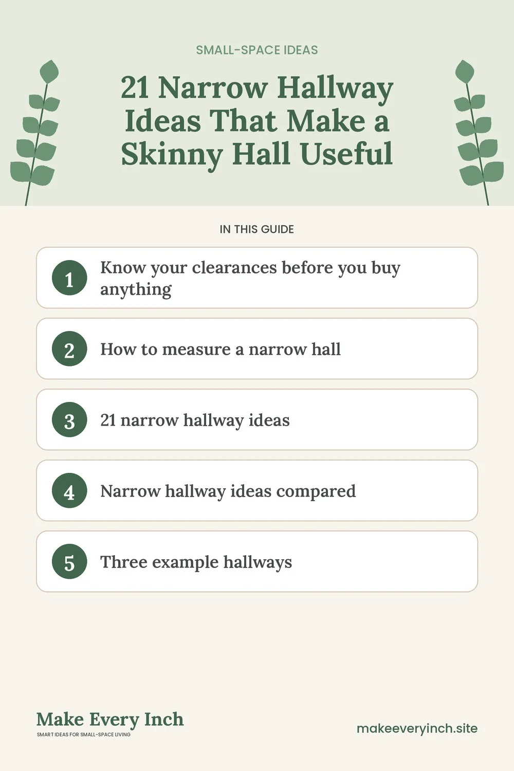 Pinterest pin listing the main topics in: 21 Narrow Hallway Ideas That Make a Skinny Hall Useful