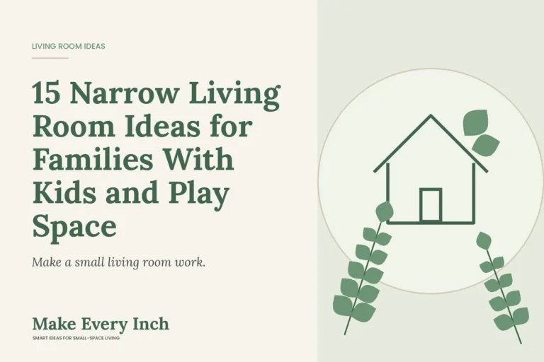 15 Narrow Living Room Ideas for Families With Kids and Play Space, Make Every Inch cover with a house and leaf illustration