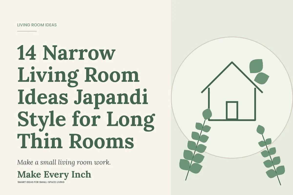 14 Narrow Living Room Ideas Japandi Style for Long Thin Rooms, Make Every Inch cover with a house and leaf illustration