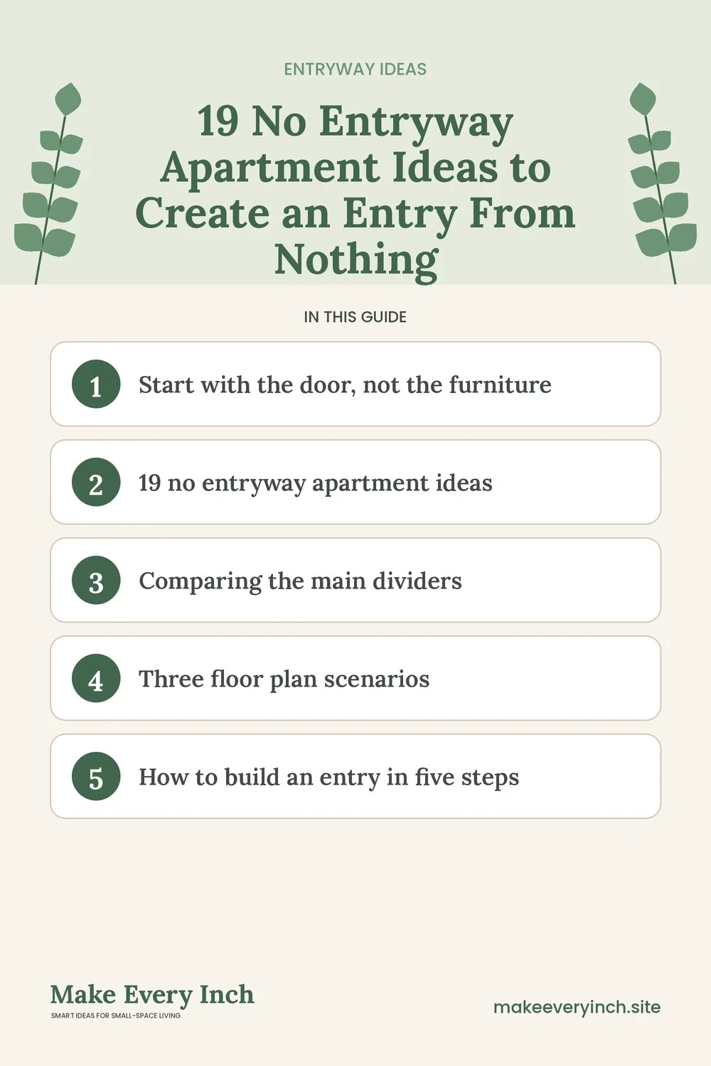 Pinterest pin listing the main topics in: 19 No Entryway Apartment Ideas to Create an Entry From Nothing