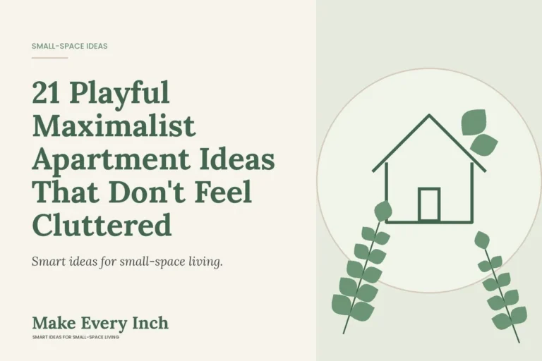 21 Playful Maximalist Apartment Ideas That Don't Feel Cluttered, Make Every Inch cover with a house and leaf illustration