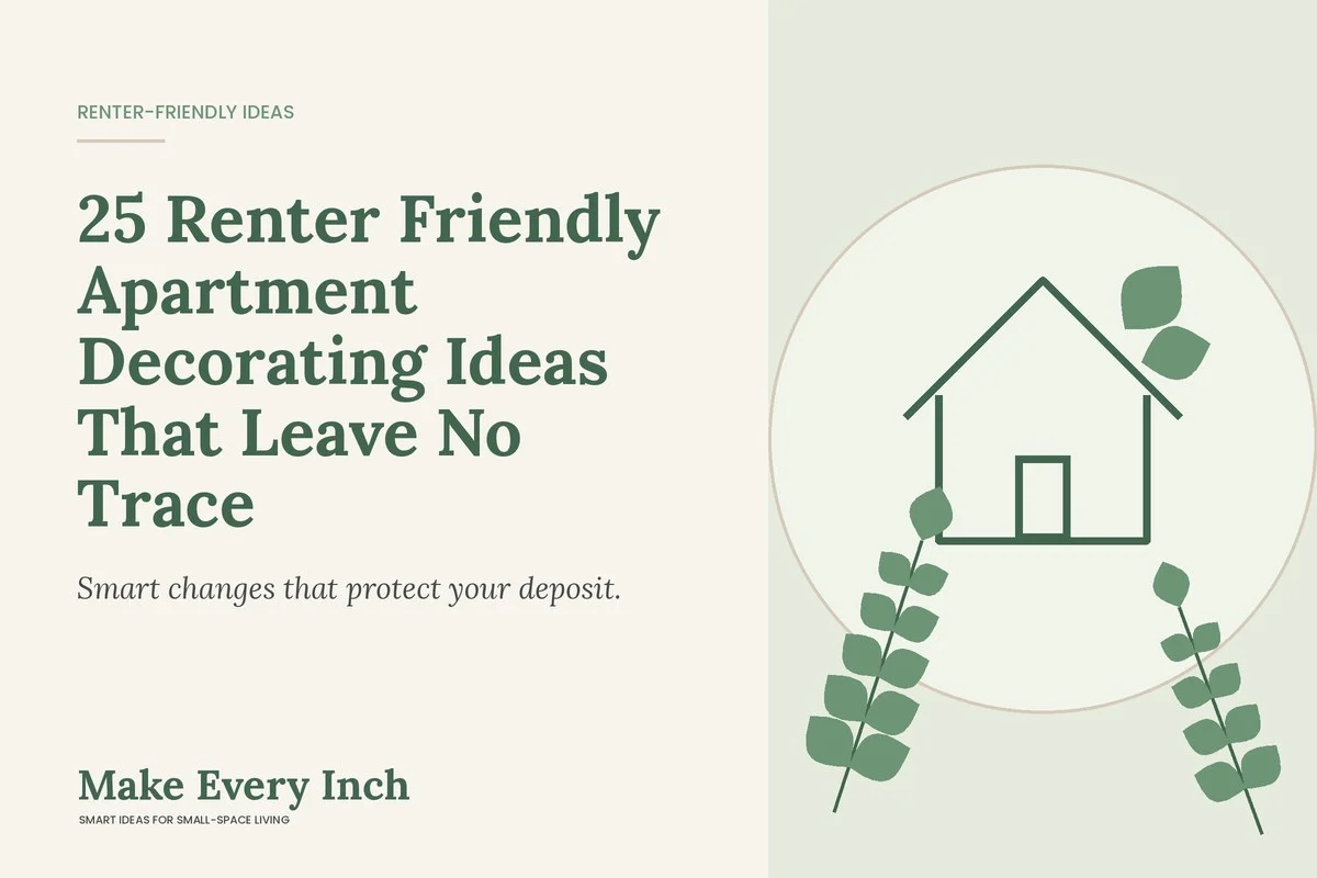 25 Renter Friendly Apartment Decorating Ideas That Leave No Trace, Make Every Inch cover with a house and leaf illustration