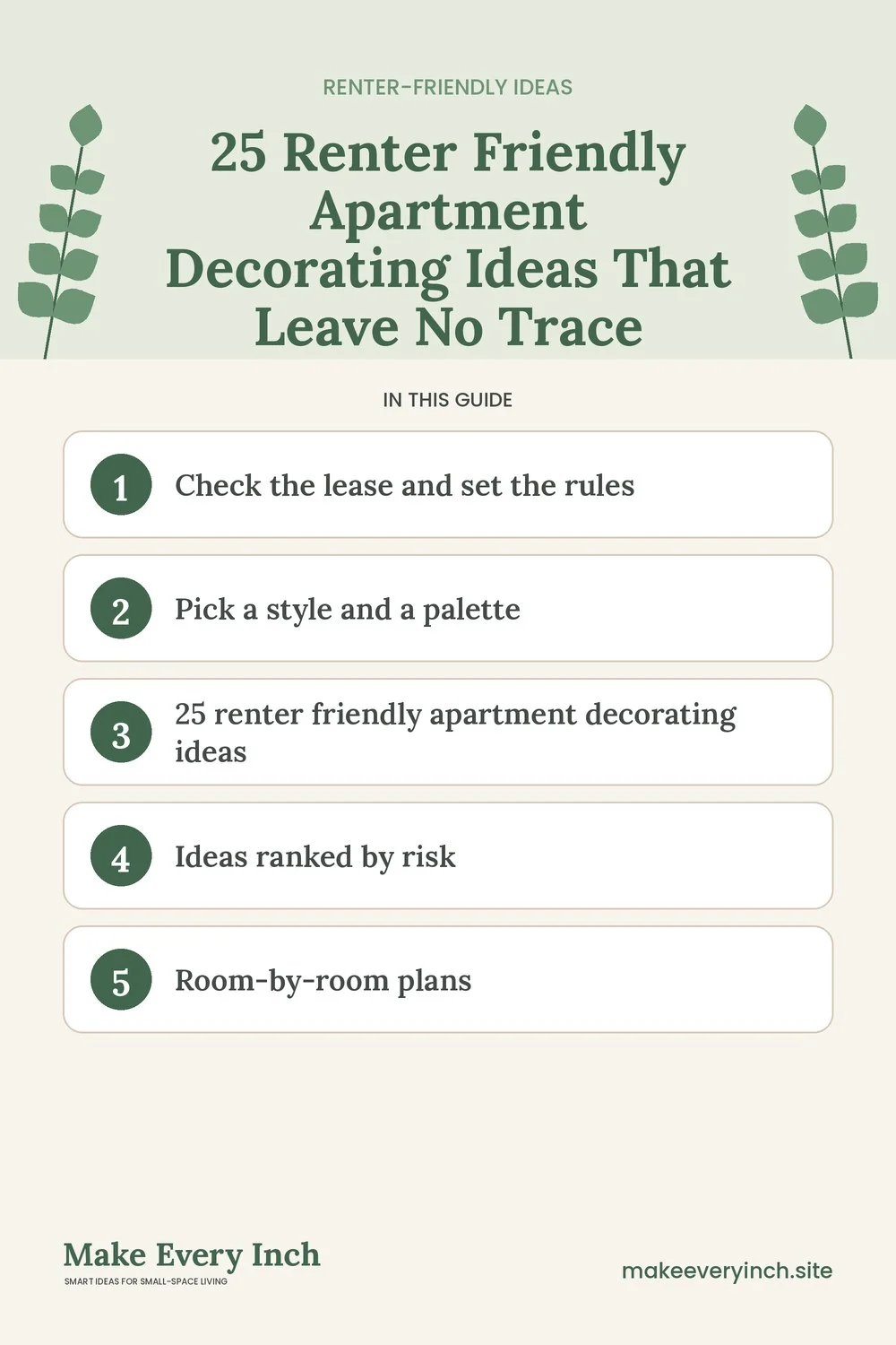 Pinterest pin listing the main topics in: 25 Renter Friendly Apartment Decorating Ideas That Leave No Trace