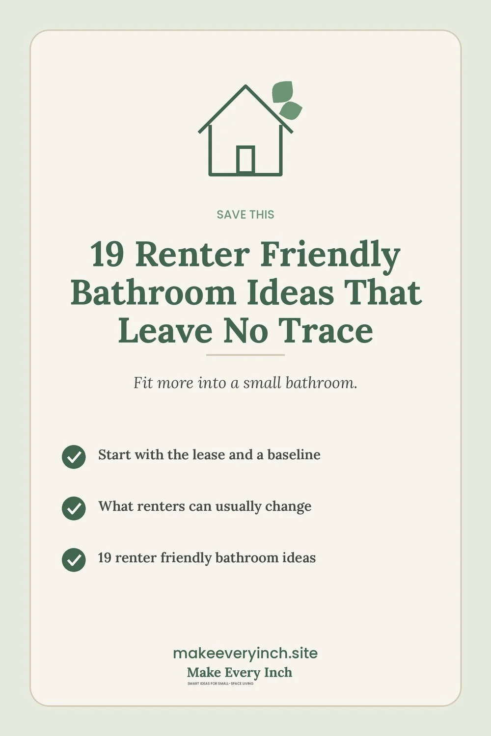 Save-this Pinterest pin with a short checklist for: 19 Renter Friendly Bathroom Ideas That Leave No Trace