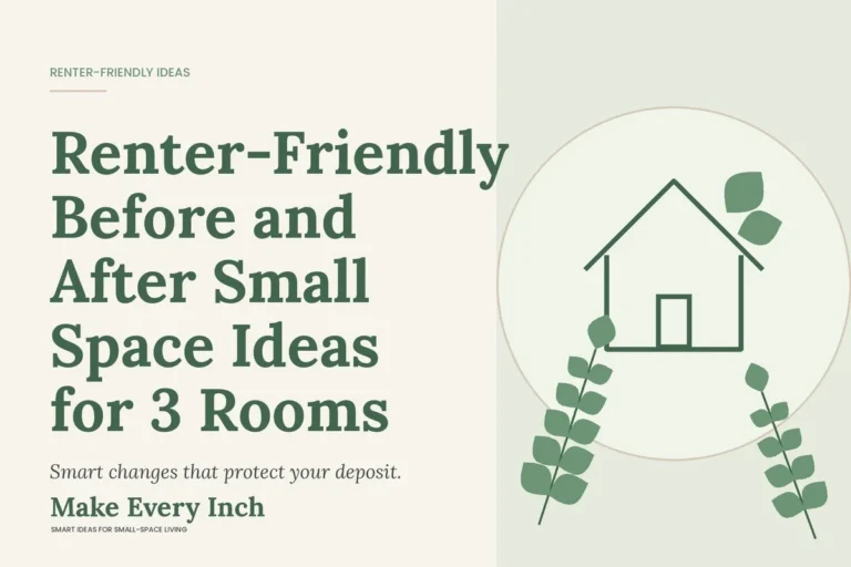 Renter-Friendly Before and After Small Space Ideas for 3 Rooms, Make Every Inch cover with a house and leaf illustration