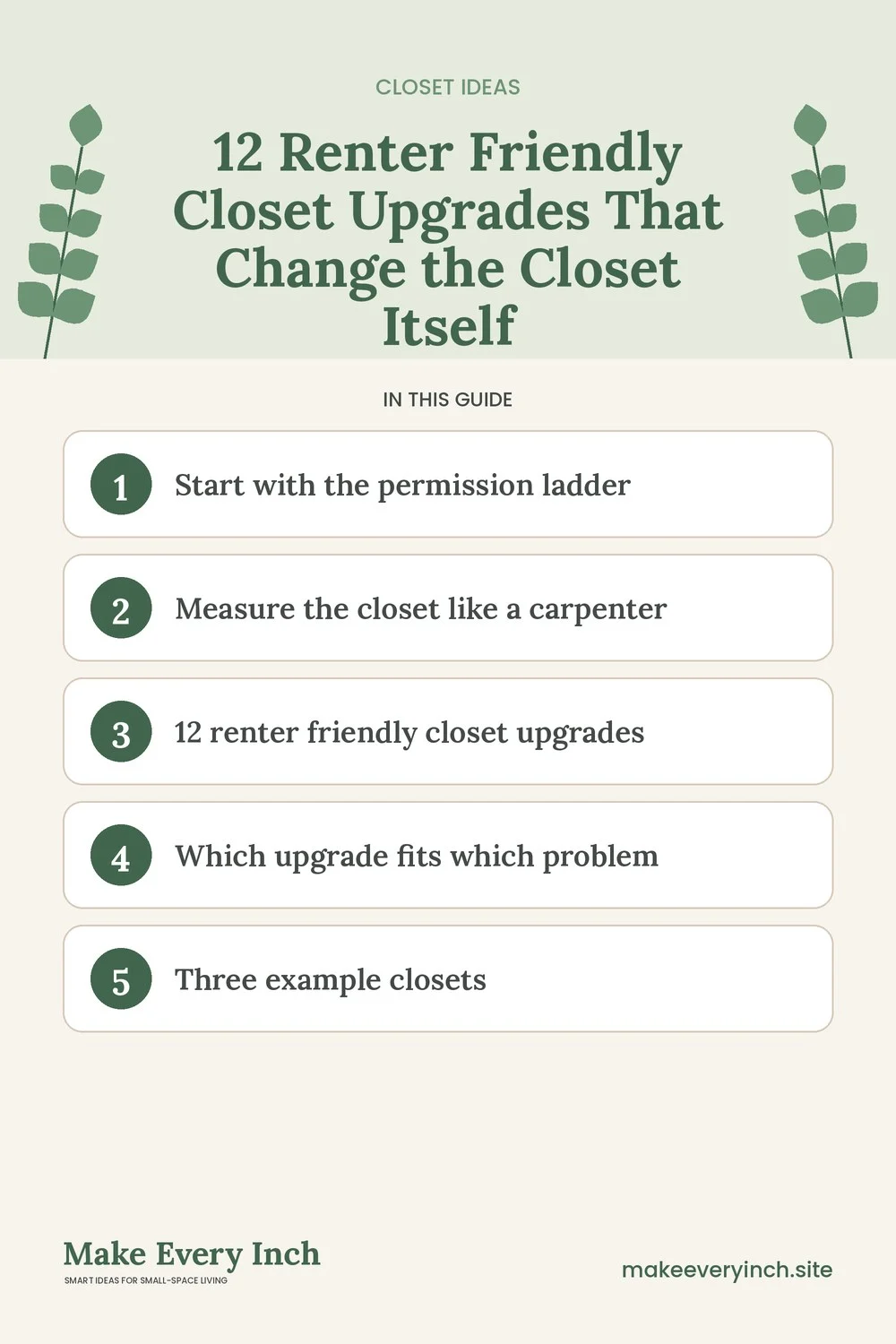 Pinterest pin listing the main topics in: 12 Renter Friendly Closet Upgrades That Change the Closet Itself