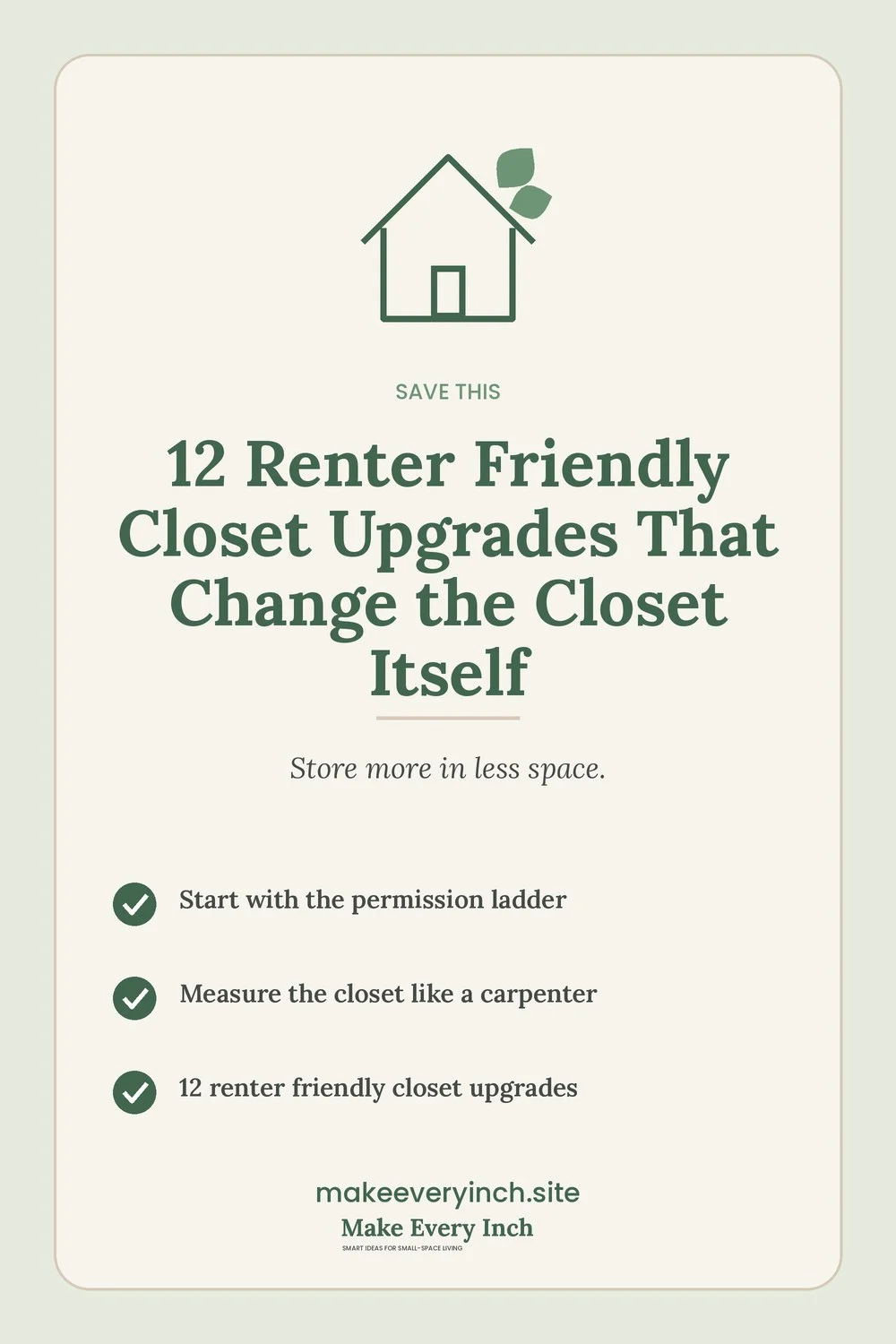 Save-this Pinterest pin with a short checklist for: 12 Renter Friendly Closet Upgrades That Change the Closet Itself