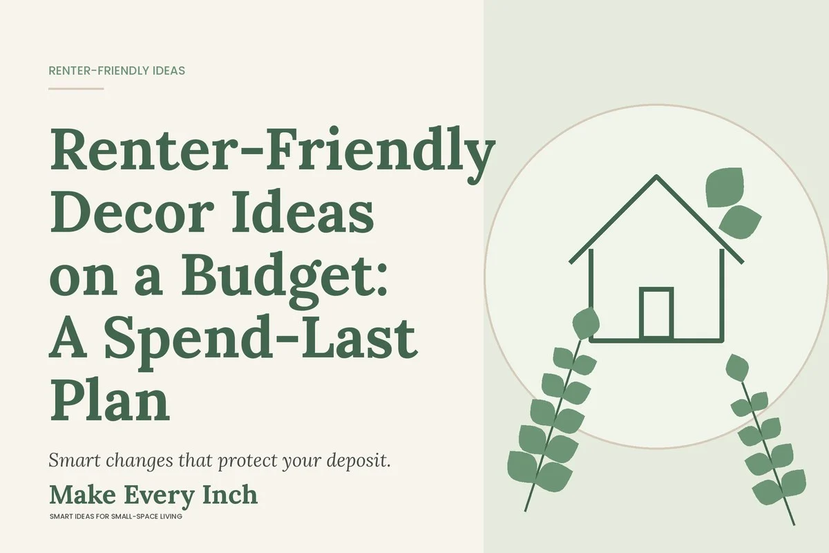Renter-Friendly Decor Ideas on a Budget: A Spend-Last Plan, Make Every Inch cover with a house and leaf illustration