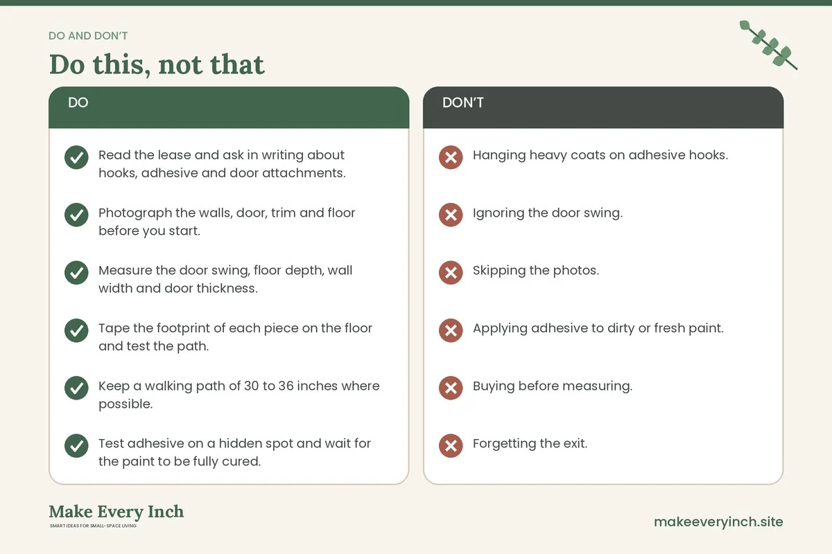 Do and don't checklist for: Renter Friendly Entryway Organization Ideas