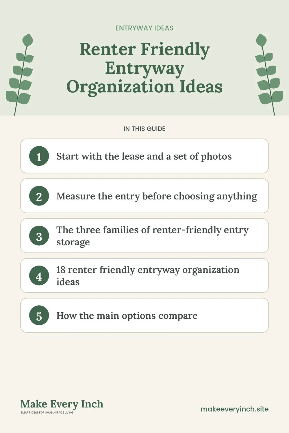 Pinterest pin listing the main topics in: Renter Friendly Entryway Organization Ideas