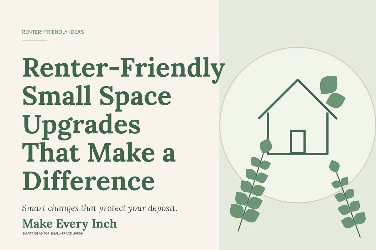 Renter-Friendly Small Space Upgrades That Make a Difference, Make Every Inch cover with a house and leaf illustration
