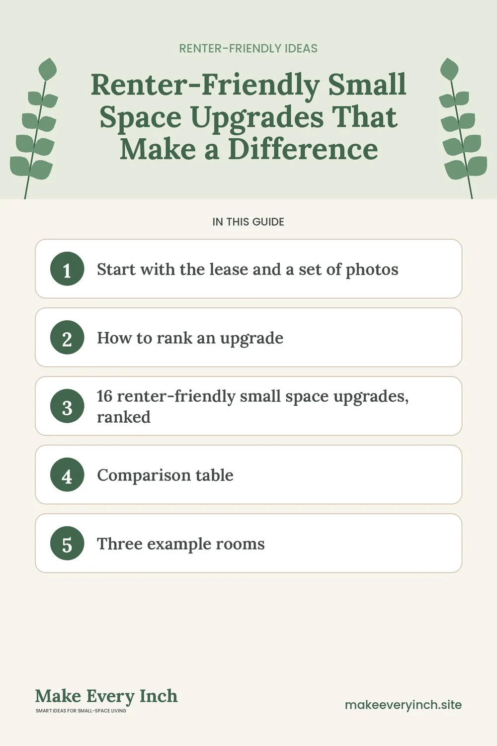 Pinterest pin listing the main topics in: Renter-Friendly Small Space Upgrades That Make a Difference