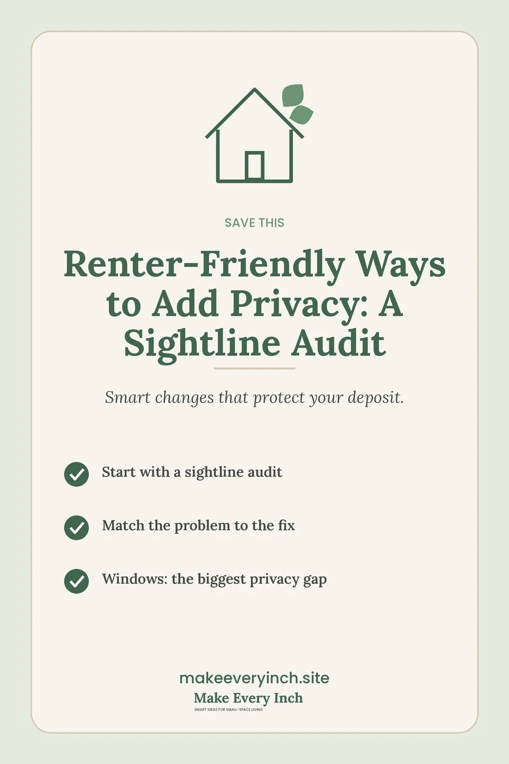 Save-this Pinterest pin with a short checklist for: Renter-Friendly Ways to Add Privacy