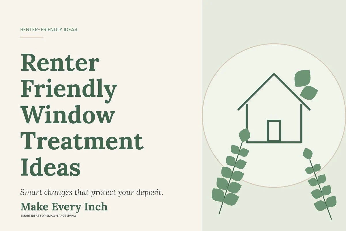 Renter Friendly Window Treatment Ideas, Make Every Inch cover with a house and leaf illustration