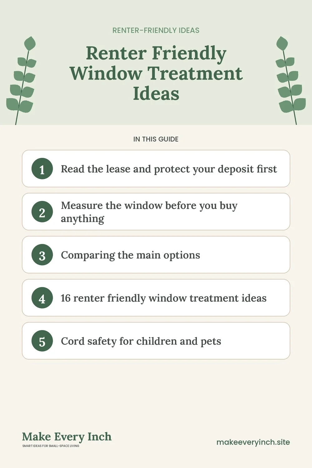 Pinterest pin listing the main topics in: Renter Friendly Window Treatment Ideas