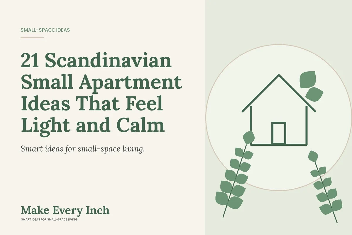 21 Scandinavian Small Apartment Ideas That Feel Light and Calm, Make Every Inch cover with a house and leaf illustration