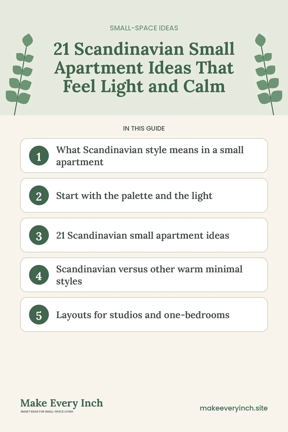 Pinterest pin listing the main topics in: 21 Scandinavian Small Apartment Ideas That Feel Light and Calm