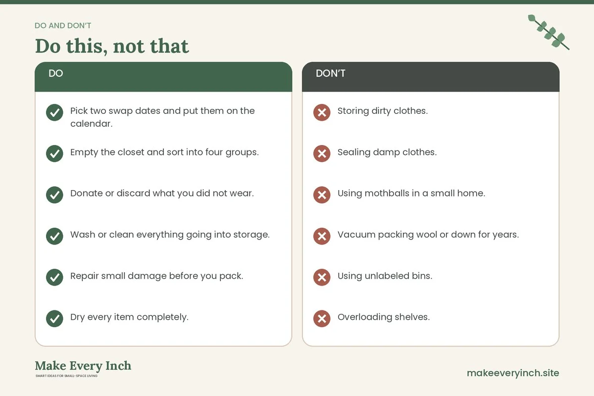 Do and don't checklist for: Seasonal Clothing Storage in Small Homes
