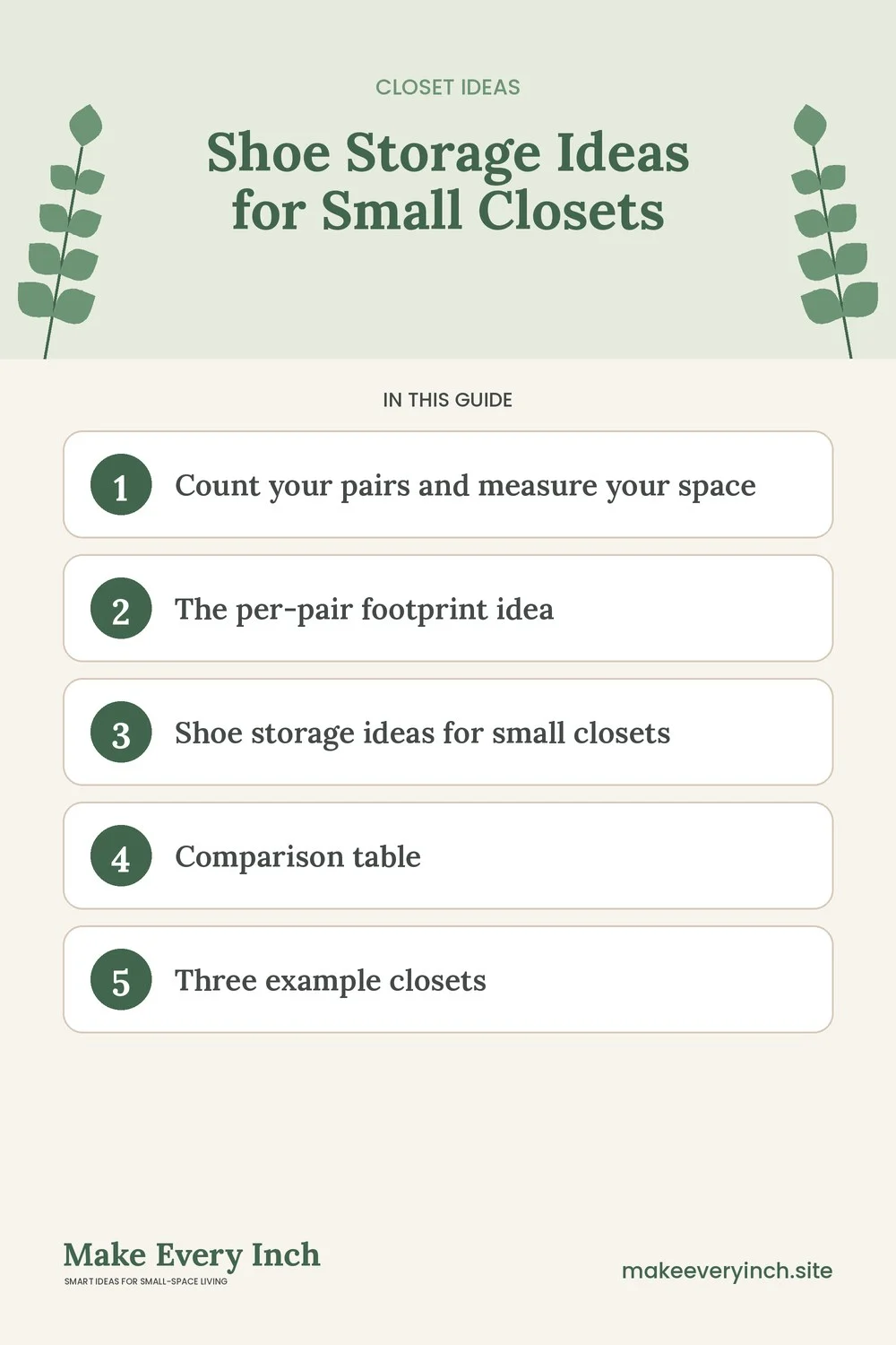 Pinterest pin listing the main topics in: Shoe Storage Ideas for Small Closets