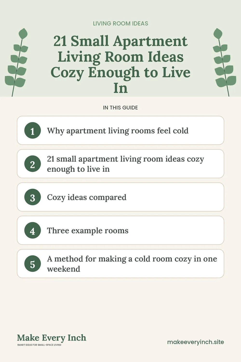 Pinterest pin listing the main topics in: 21 Small Apartment Living Room Ideas Cozy Enough to Live In