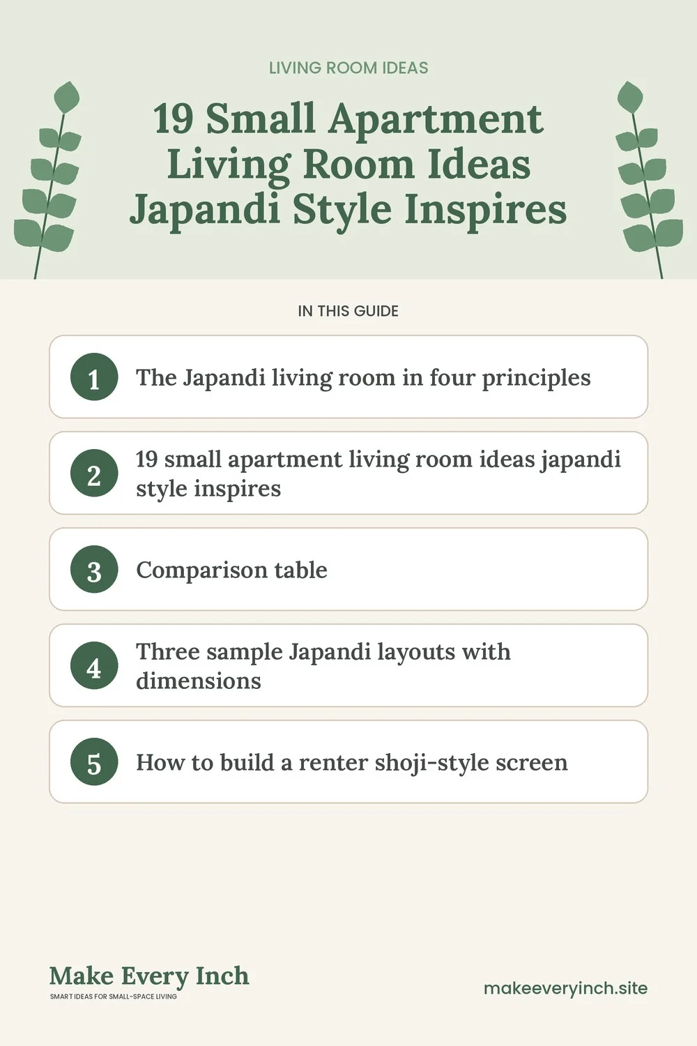 Pinterest pin listing the main topics in: 19 Small Apartment Living Room Ideas Japandi Style Inspires