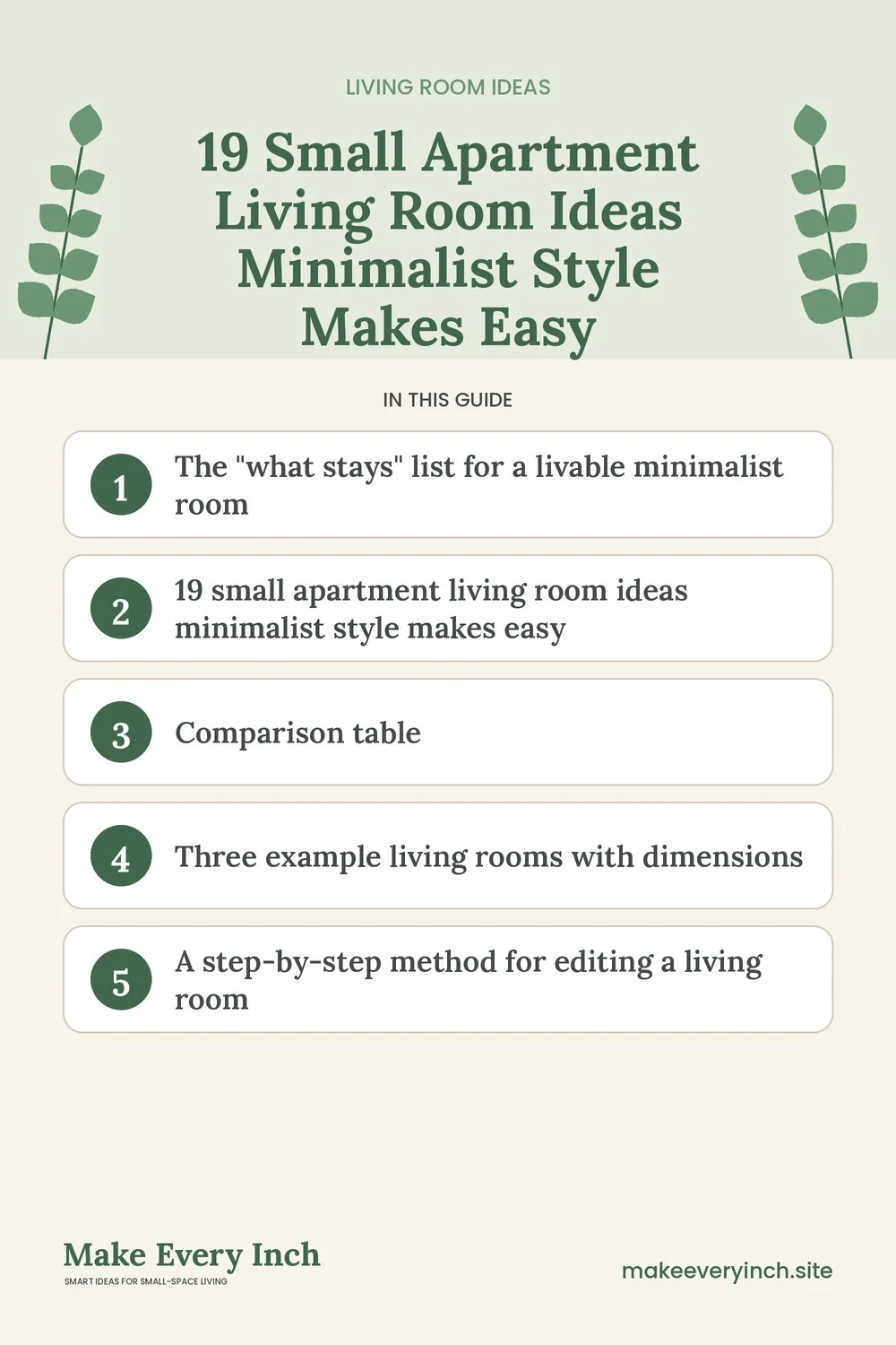 Pinterest pin listing the main topics in: 19 Small Apartment Living Room Ideas Minimalist Style Makes Easy
