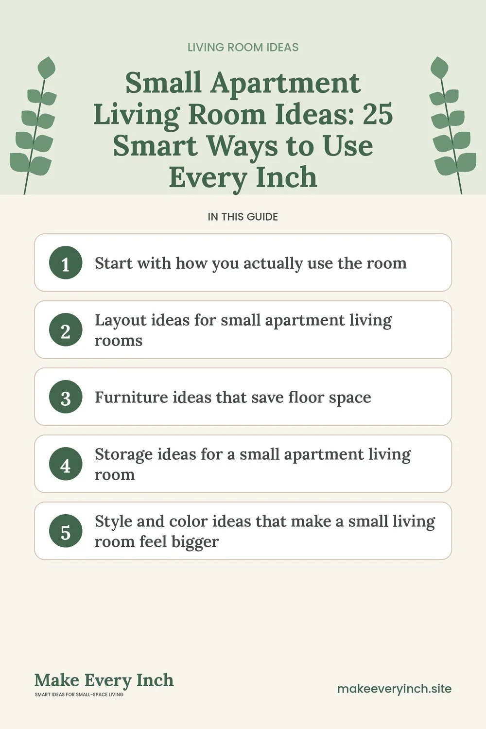 Pinterest pin listing the main topics in: Small Apartment Living Room Ideas