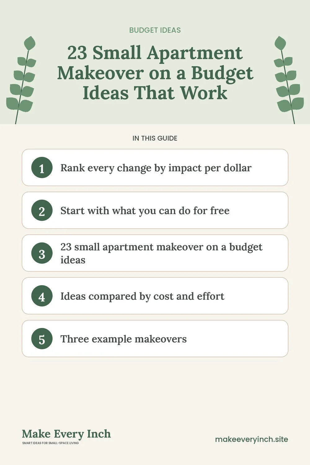 Pinterest pin listing the main topics in: 23 Small Apartment Makeover on a Budget Ideas That Work