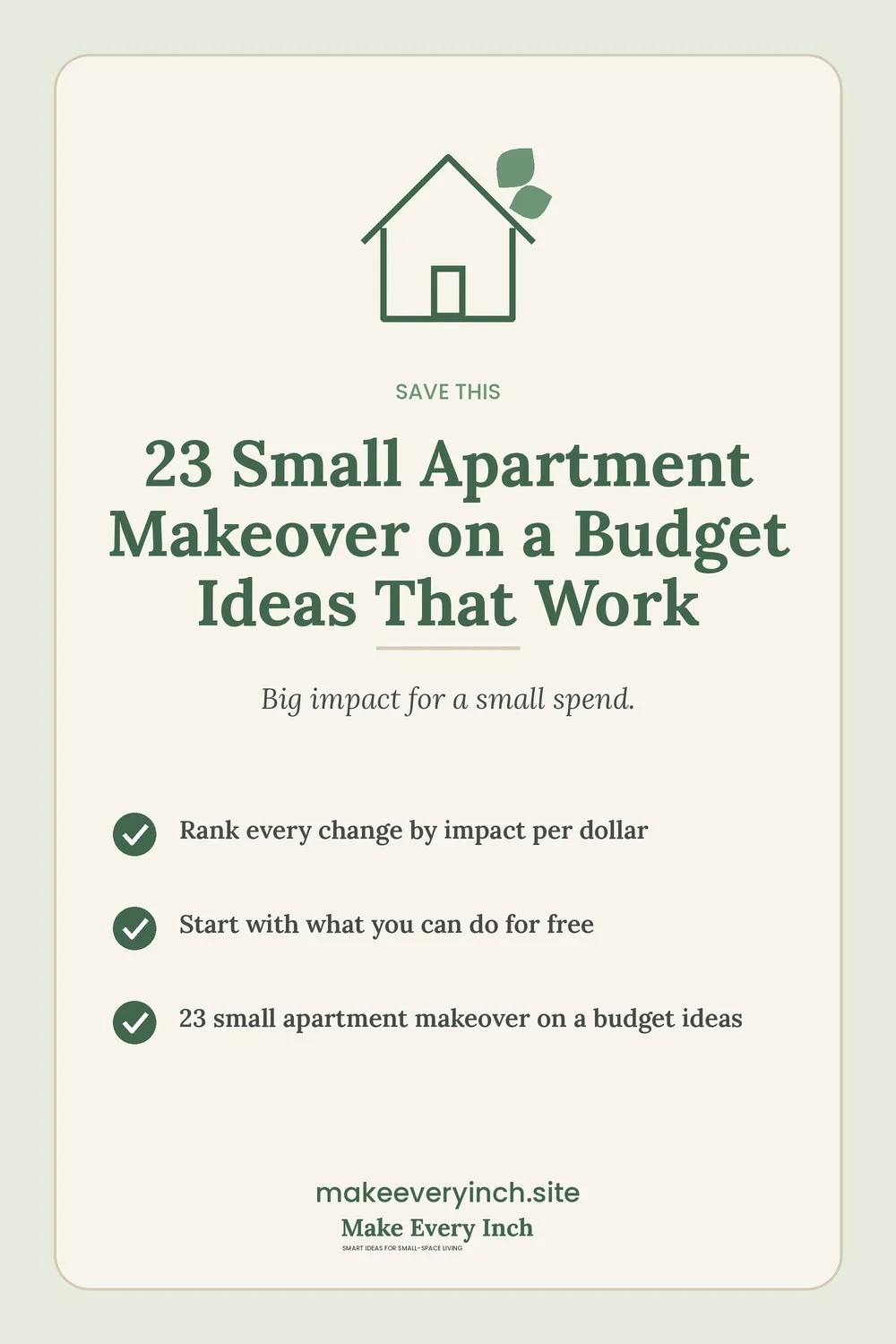 Save-this Pinterest pin with a short checklist for: 23 Small Apartment Makeover on a Budget Ideas That Work