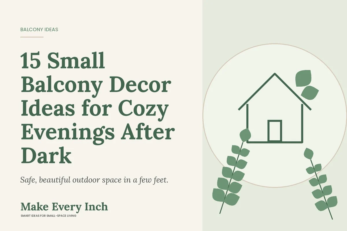 15 Small Balcony Decor Ideas for Cozy Evenings After Dark, Make Every Inch cover with a house and leaf illustration