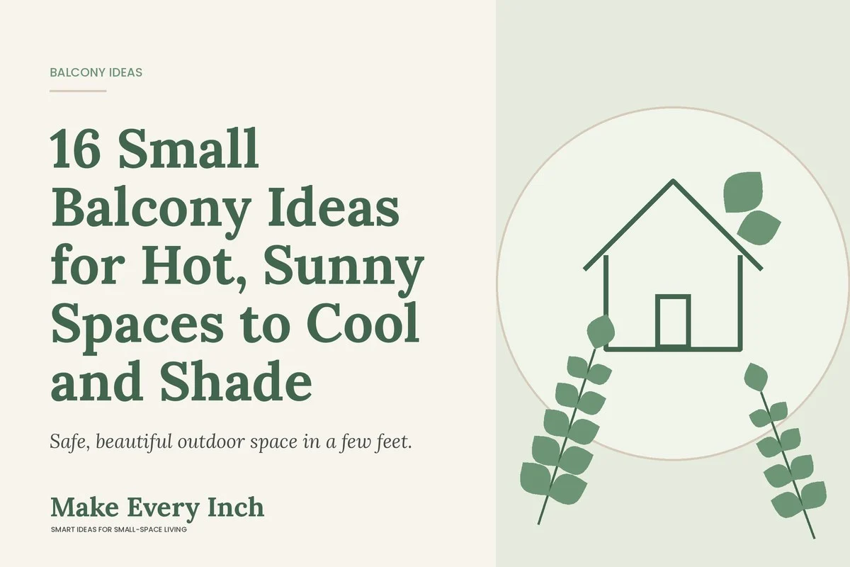 16 Small Balcony Ideas for Hot, Sunny Spaces to Cool and Shade, Make Every Inch cover with a house and leaf illustration