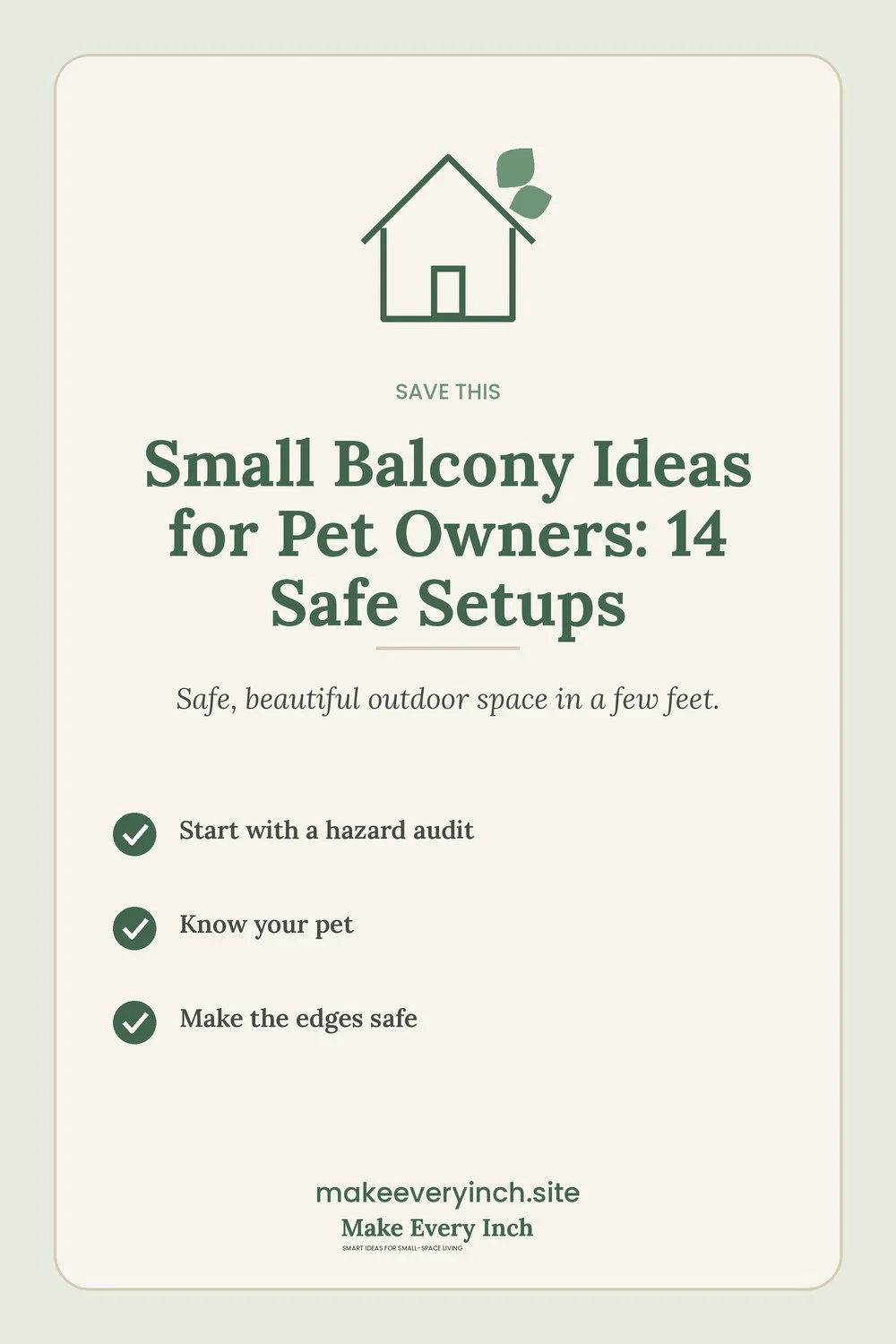 Save-this Pinterest pin with a short checklist for: Small Balcony Ideas for Pet Owners