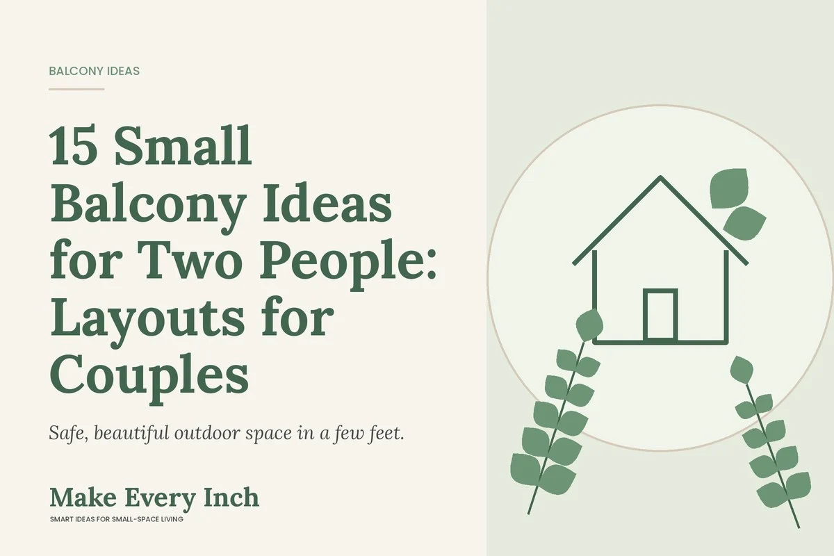 15 Small Balcony Ideas for Two People: Layouts for Couples, Make Every Inch cover with a house and leaf illustration