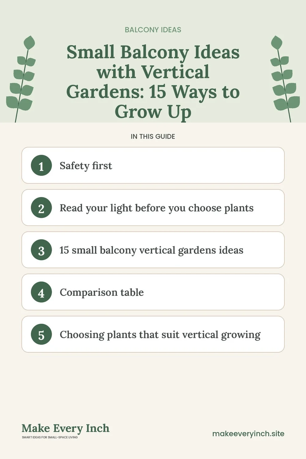 Pinterest pin listing the main topics in: Small Balcony Ideas with Vertical Gardens