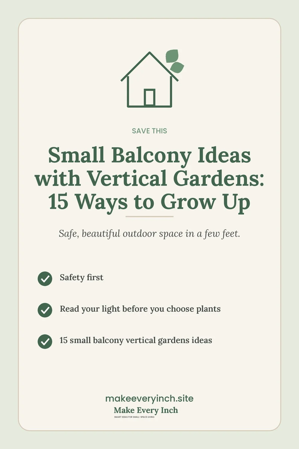 Save-this Pinterest pin with a short checklist for: Small Balcony Ideas with Vertical Gardens