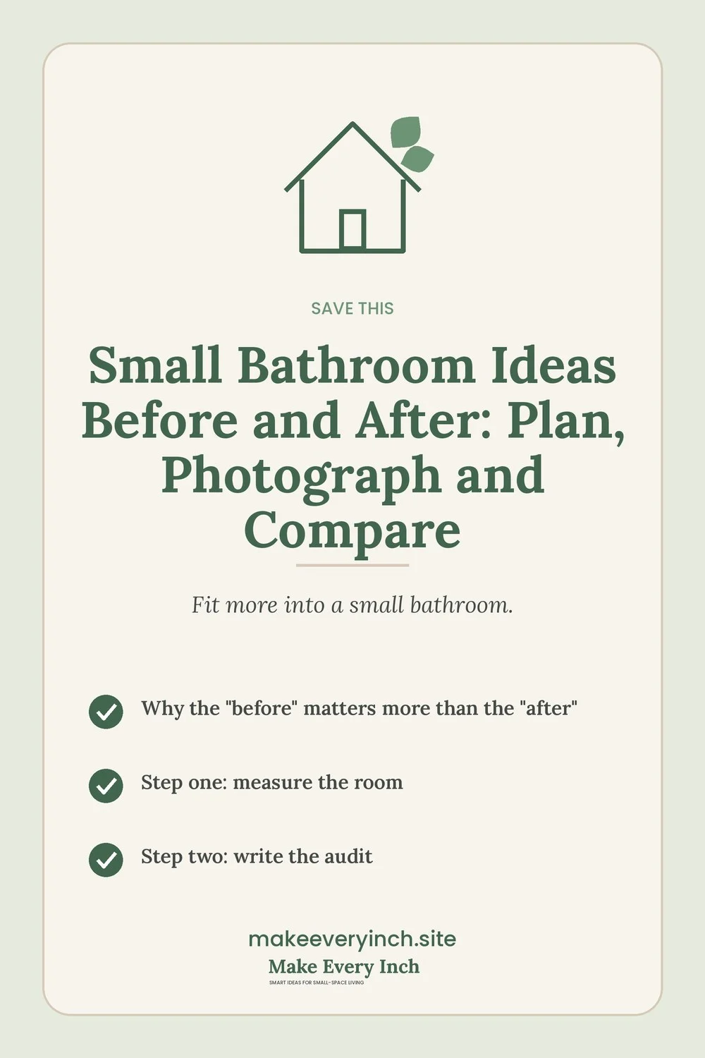 Save-this Pinterest pin with a short checklist for: Small Bathroom Ideas Before and After