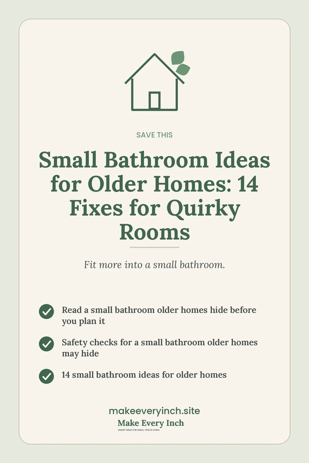 Save-this Pinterest pin with a short checklist for: Small Bathroom Ideas for Older Homes