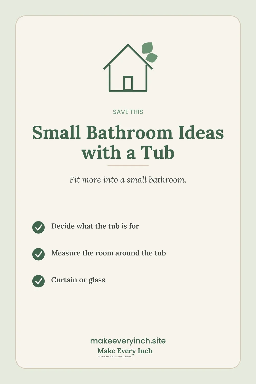 Save-this Pinterest pin with a short checklist for: Small Bathroom Ideas with a Tub